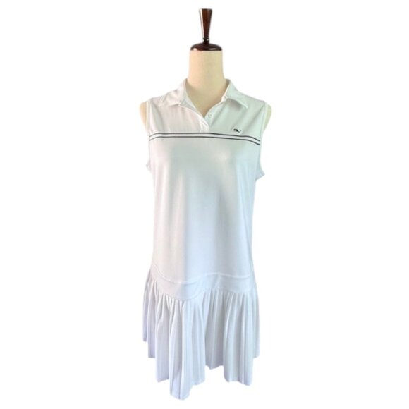 Vineyard Vines Performance Pleated Sport Dress White Blue Stripes Sleeveless M - Picture 1 of 13